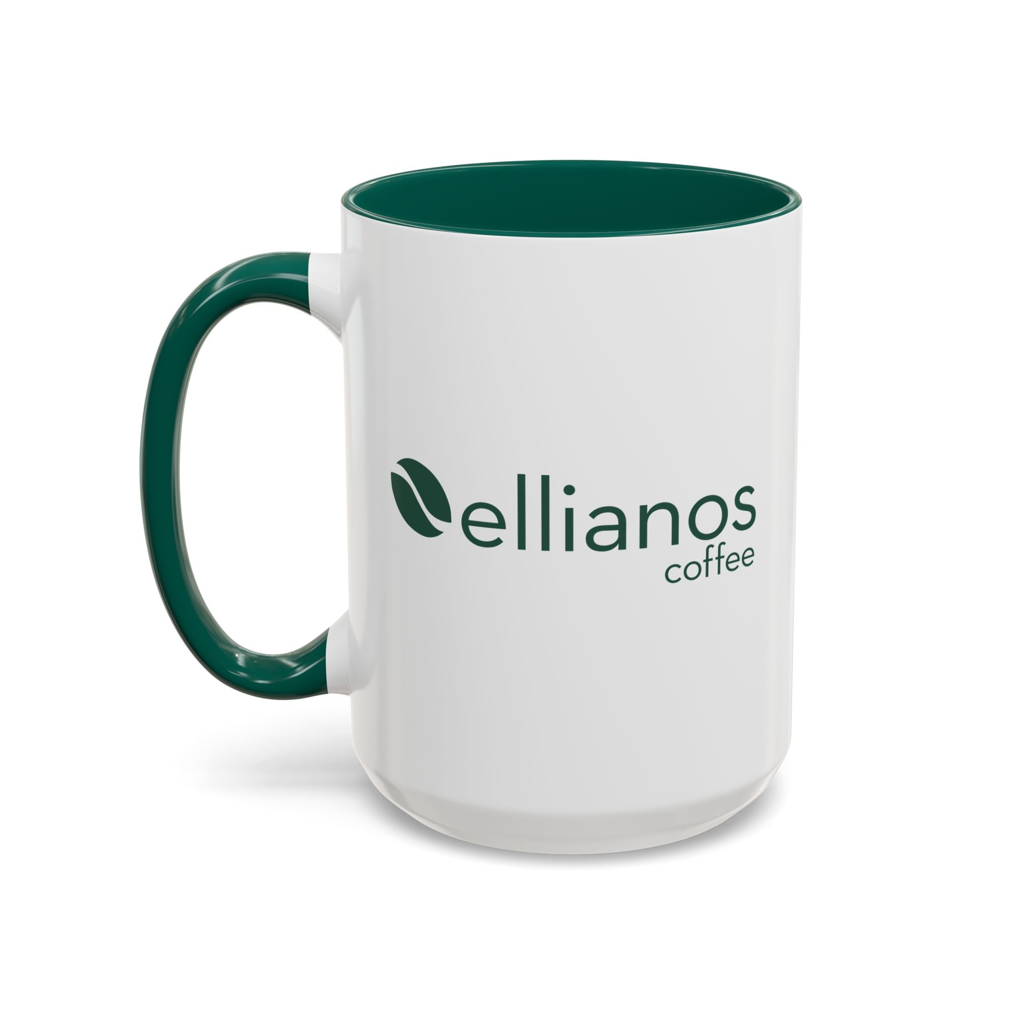 Ellianos On a Coffee Break Mug green ceramic mug, angled view with handle visible