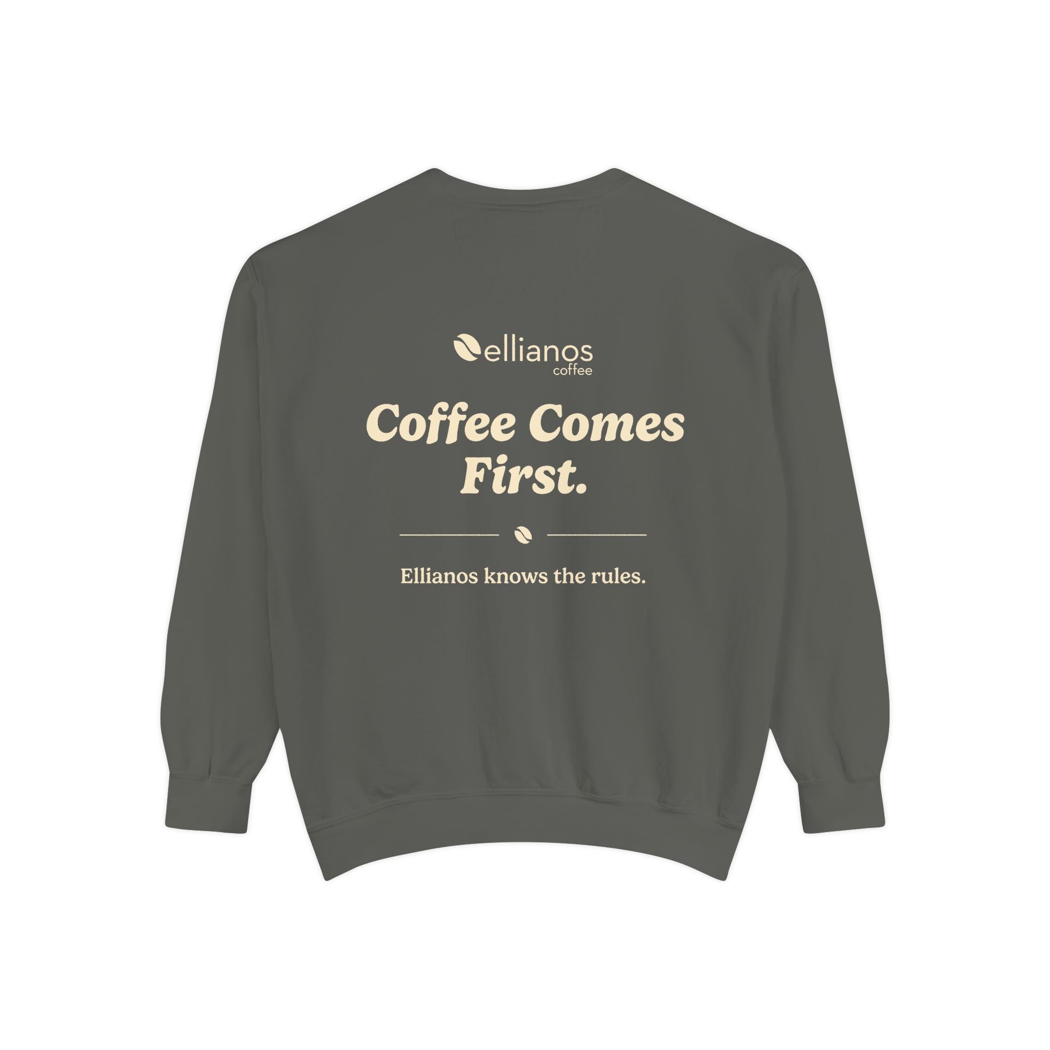 Ellianos Coffee Comes First Crewneck crewneck sweatshirt, detail view