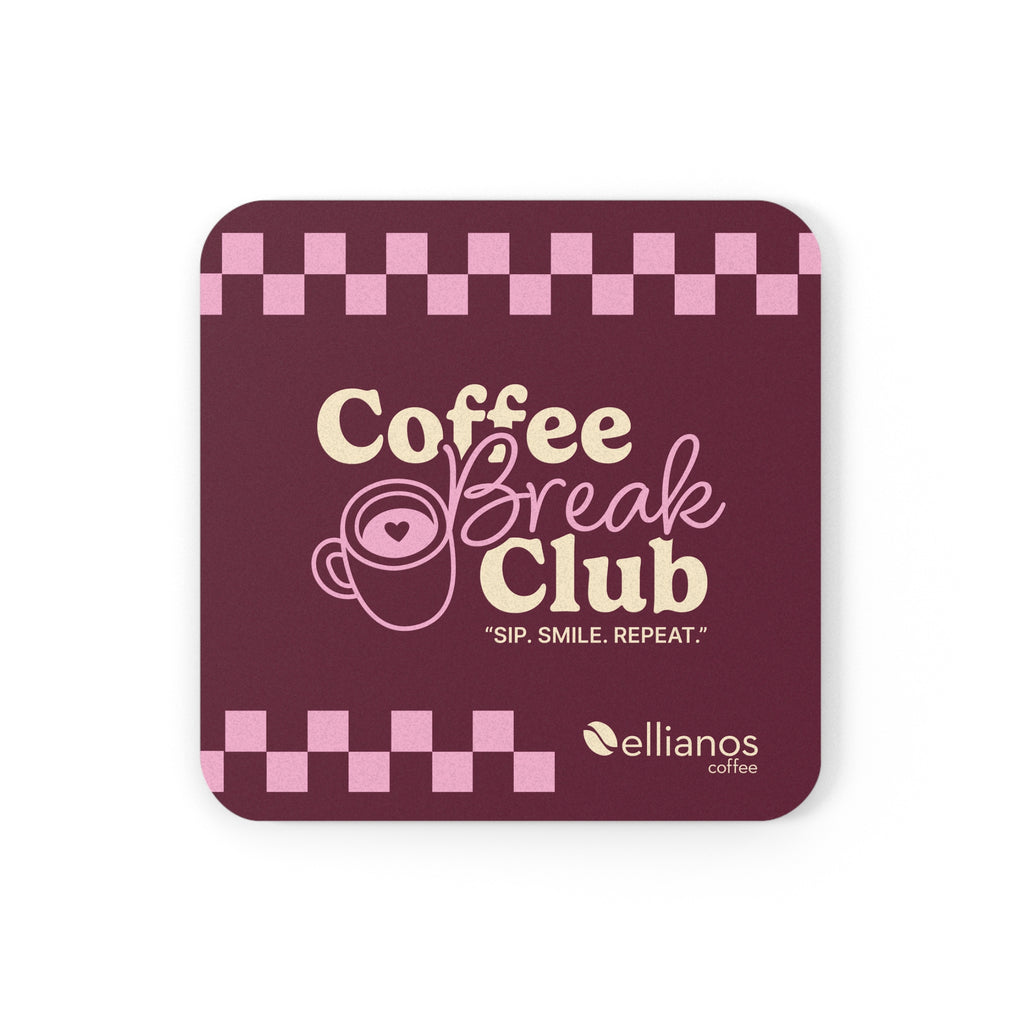 Coffee Break Club coaster in pink showing top design