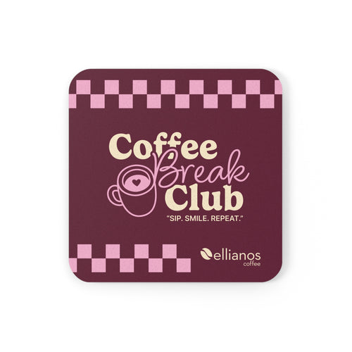 Coffee Break Club coaster in pink showing top design