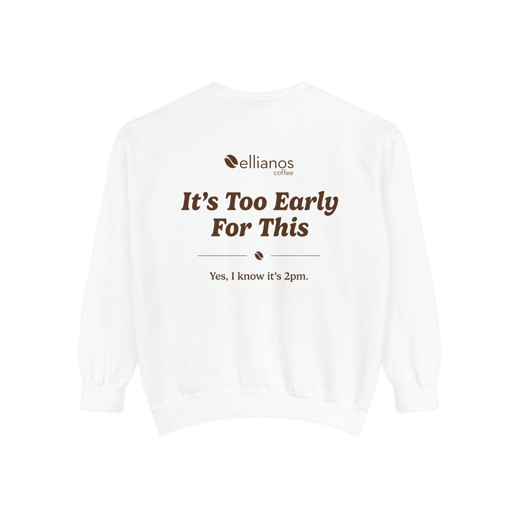 Ellianos It's Too Early For This Crewneck crewneck sweatshirt, worn on model, side
