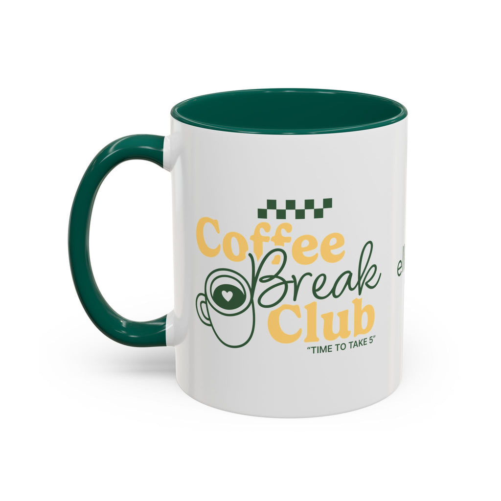 Ellianos Coffee Break Colored Mug green ceramic mug with printed design, front view