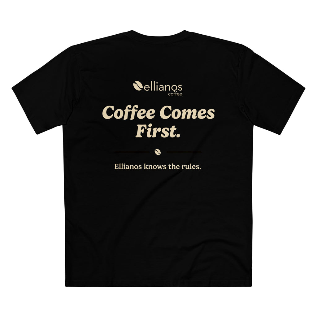 Ellianos Coffee Comes First T-Shirt t-shirt, worn on model, back