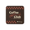 Coffee Break Club coaster in brown showing top design