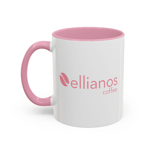 Ellianos Coffee Comes First Mug pink ceramic mug showing handle side