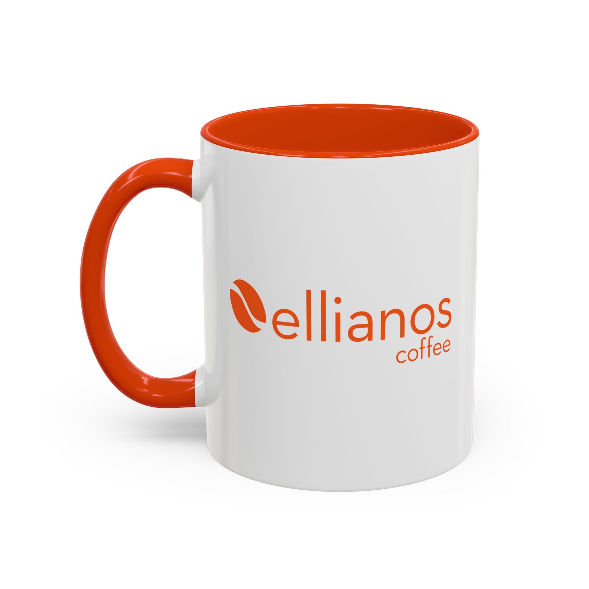 Ellianos It's Too Early For This Mug orange ceramic mug showing handle side