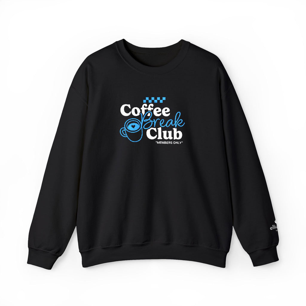 Ellianos Coffee Break Club Embroidered Crewneck crewneck sweatshirt in black, back design view