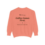 Ellianos Coffee Comes First Crewneck crewneck sweatshirt, worn on model, side