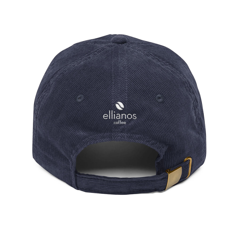 Ellianos corduroy cap in blue with embroidered logo, side profile view