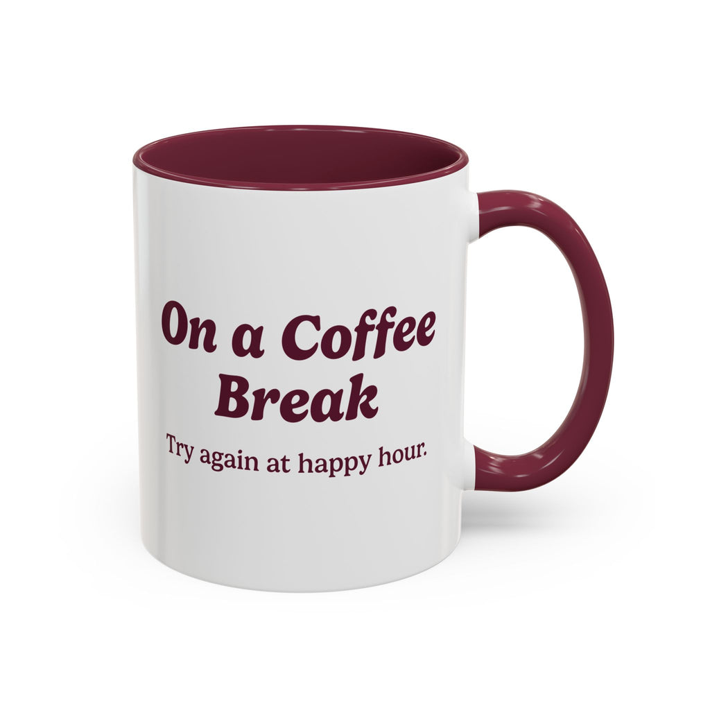 Ellianos On a Coffee Break Mug burgundy ceramic mug with printed design, front view