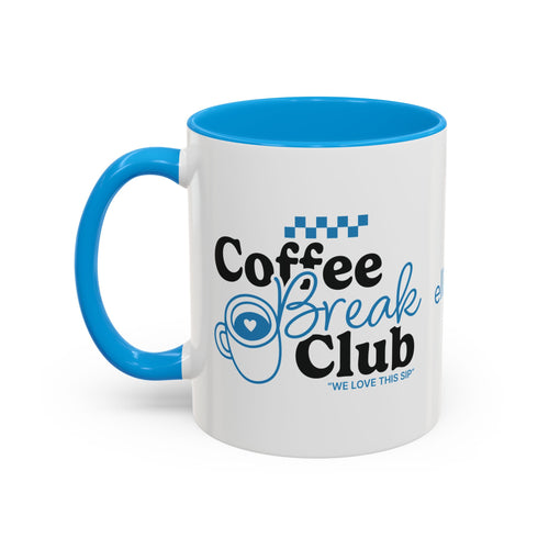 Ellianos Coffee Break Colored Mug blue ceramic mug with printed design, front view