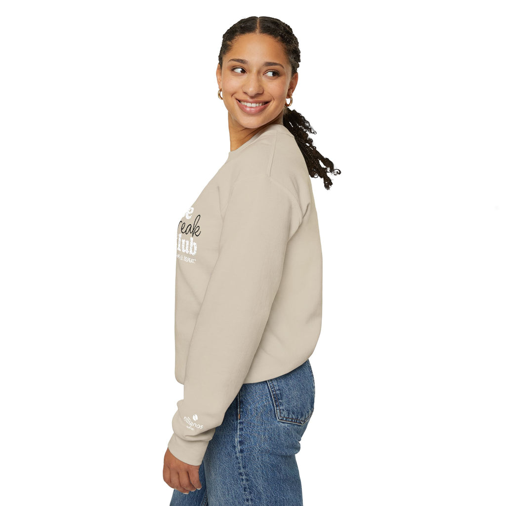 Ellianos Coffee Break Club Embroidered Crewneck crewneck sweatshirt in sand, three-quarter view