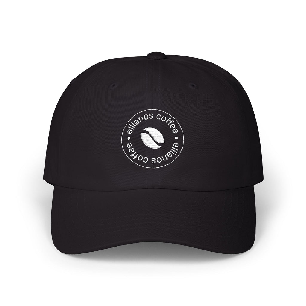 Ellianos baseball cap in black with embroidered logo, front view