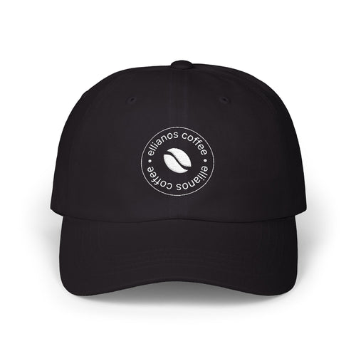 Ellianos baseball cap in black with embroidered logo, front view