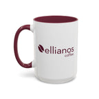 Ellianos Coffee Comes First Mug burgundy ceramic mug, angled view with handle visible