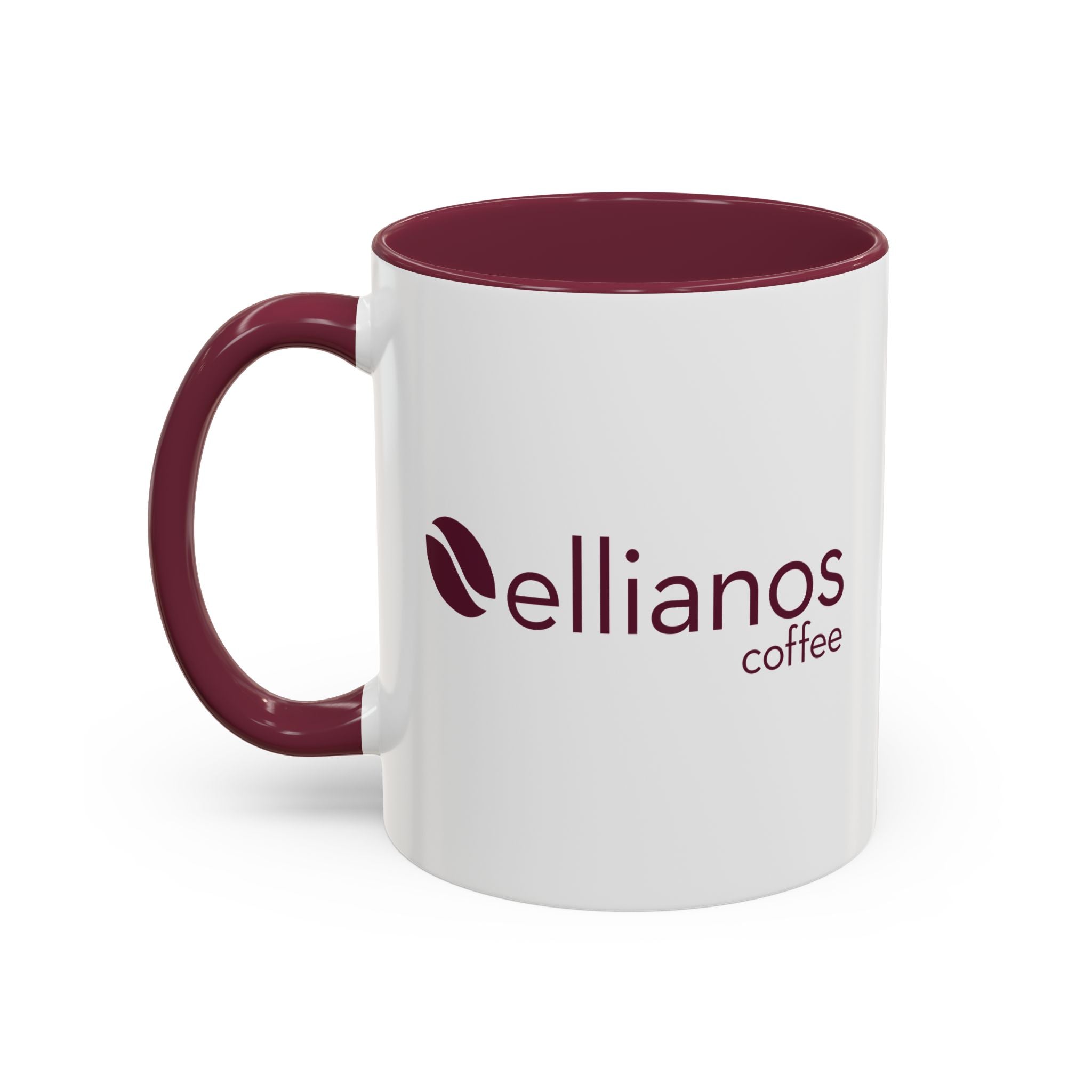 Ellianos On a Coffee Break Mug burgundy ceramic mug showing handle side