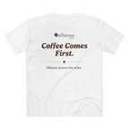 Ellianos Coffee Comes First T-Shirt t-shirt, worn on model, front