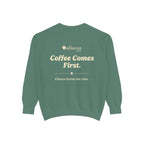 Ellianos Coffee Comes First Crewneck crewneck sweatshirt, worn on model, front