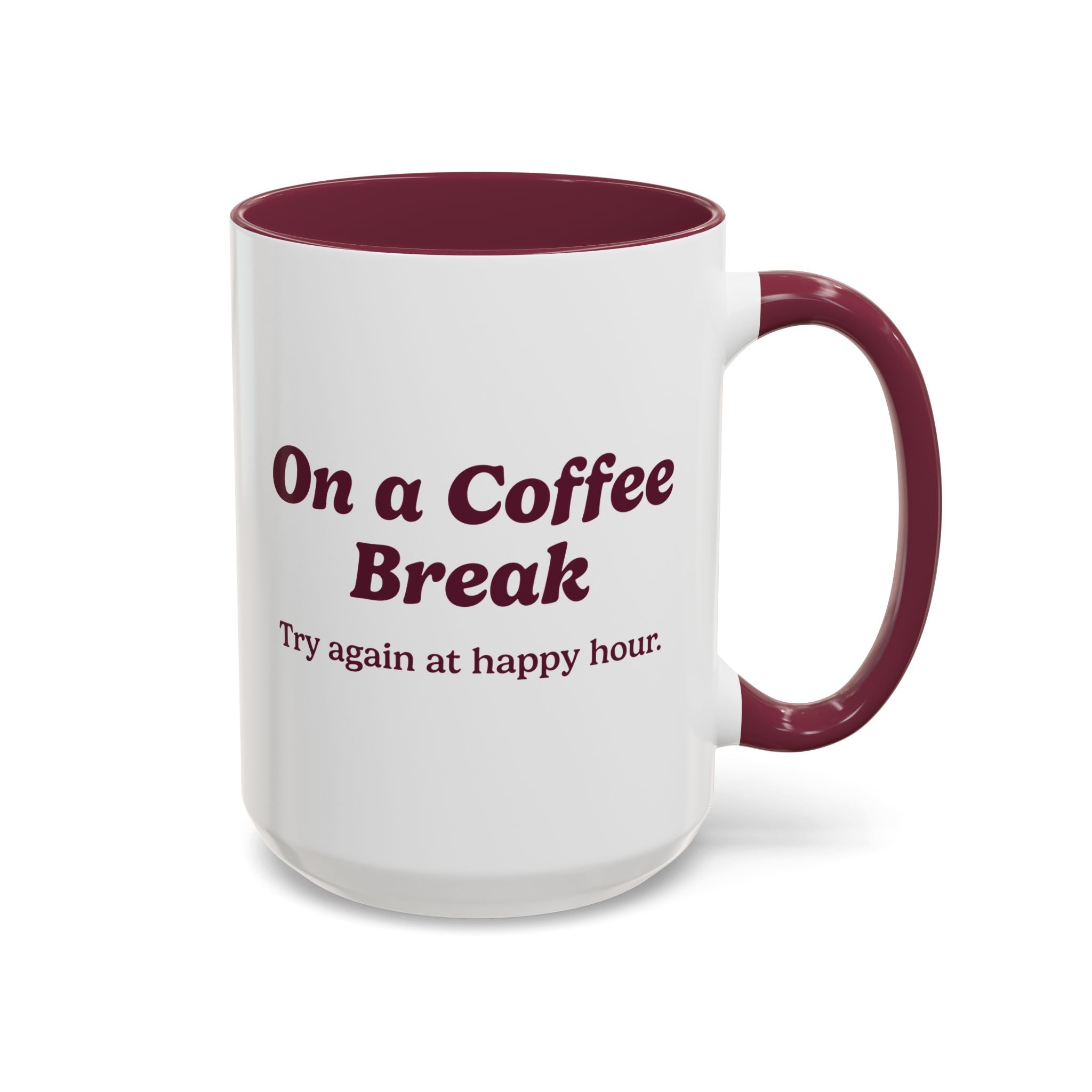 Ellianos On a Coffee Break Mug burgundy ceramic mug showing back of design