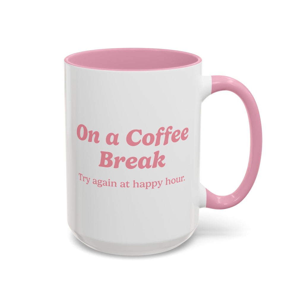 Ellianos On a Coffee Break Mug pink ceramic mug showing back of design