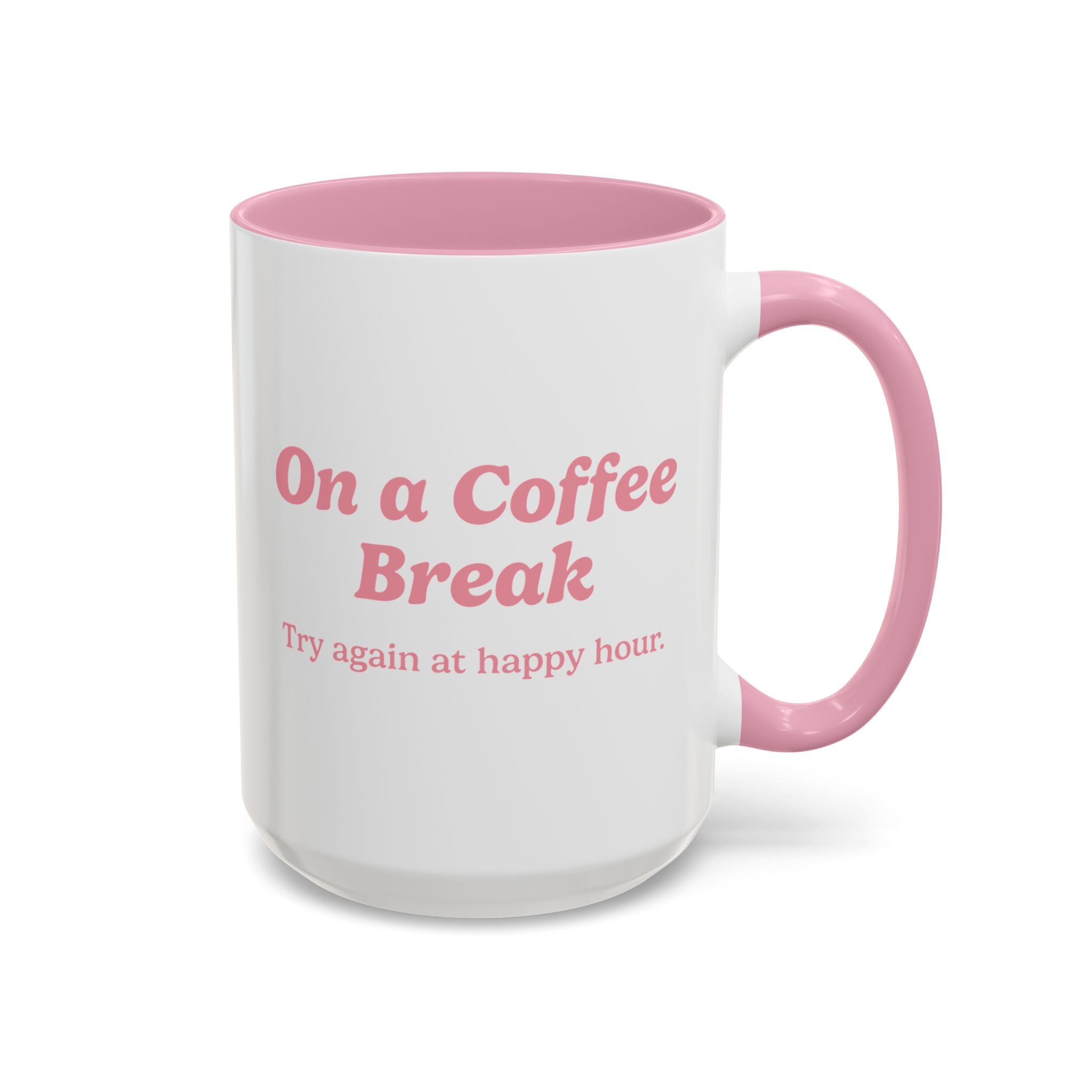 Ellianos On a Coffee Break Mug pink ceramic mug showing back of design