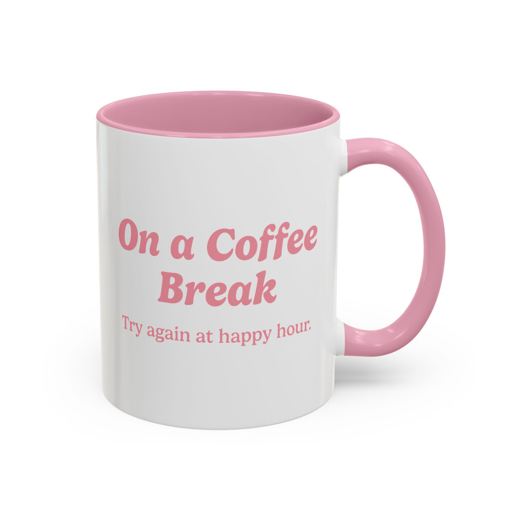 Ellianos On a Coffee Break Mug pink ceramic mug with printed design, front view