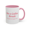 Ellianos On a Coffee Break Mug pink ceramic mug with printed design, front view