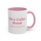 Ellianos On a Coffee Break Mug pink ceramic mug with printed design, front view