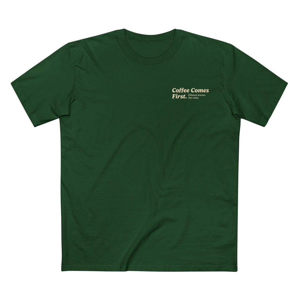 Ellianos Coffee Comes First T-Shirt t-shirt, alternate angle