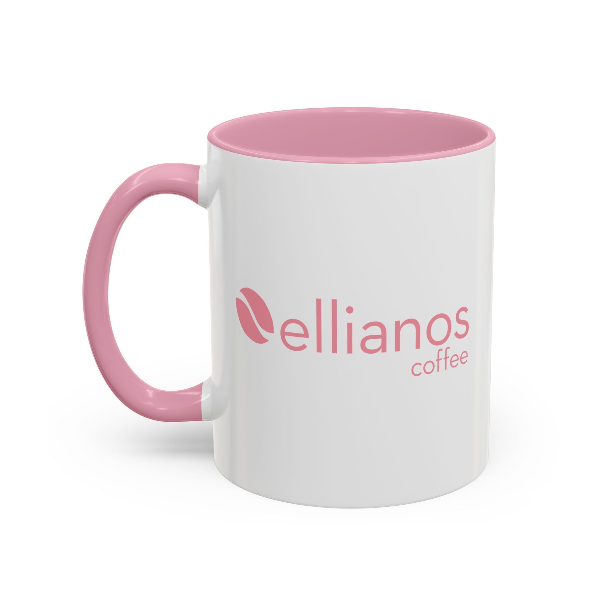 Ellianos On a Coffee Break Mug pink ceramic mug showing handle side