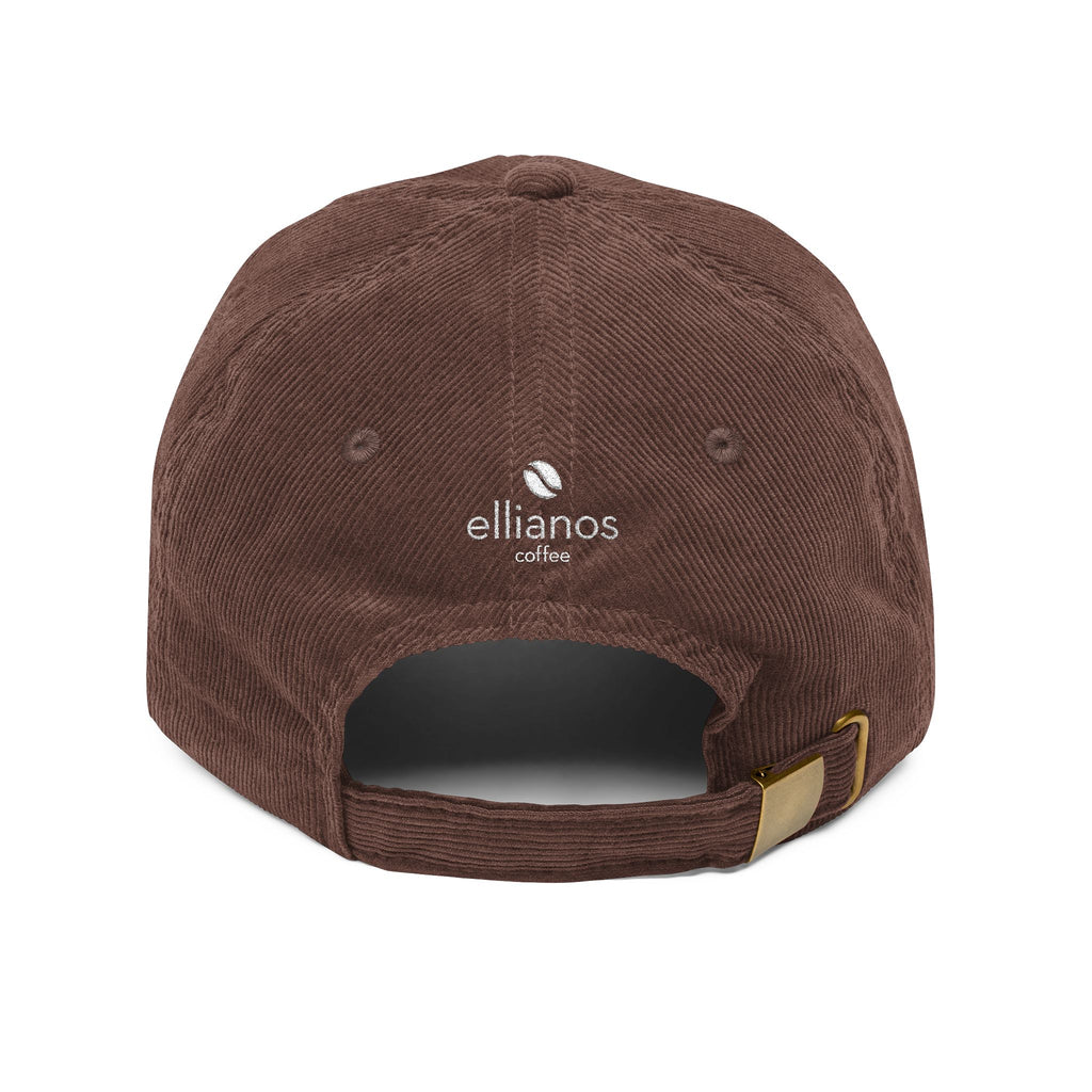Ellianos corduroy cap in brown with embroidered logo, side profile view