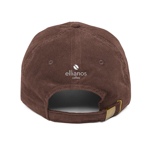 Ellianos corduroy cap in brown with embroidered logo, side profile view