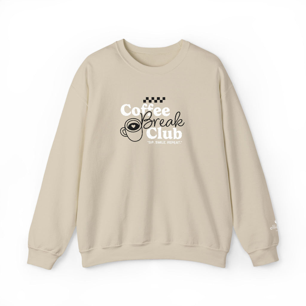 Ellianos Coffee Break Club Embroidered Crewneck crewneck sweatshirt in sand, back design view
