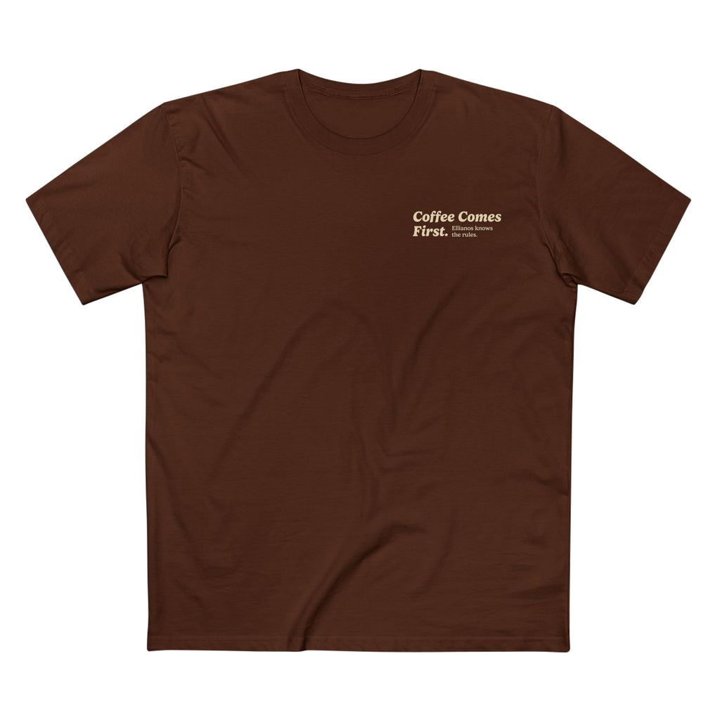 Ellianos Coffee Comes First T-Shirt t-shirt, lifestyle shot