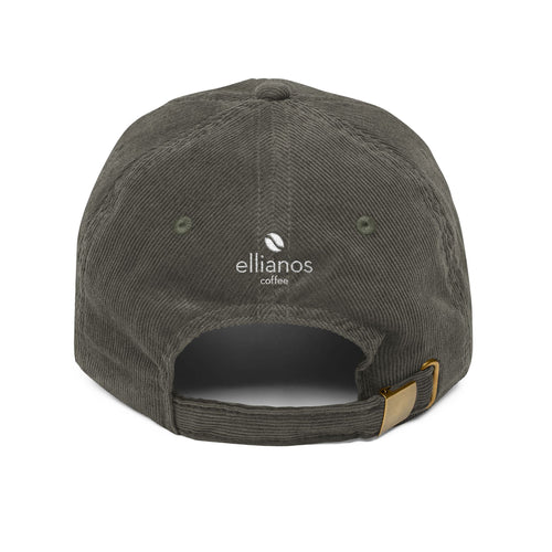 Ellianos corduroy cap in olive with embroidered logo, side profile view