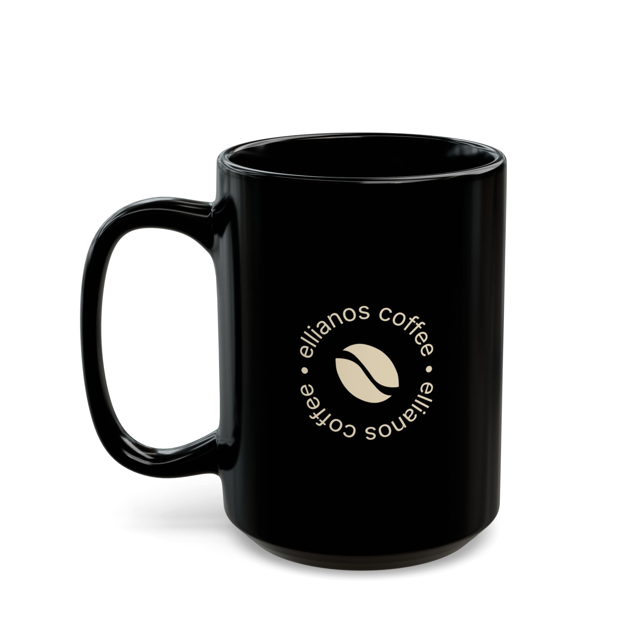 Ellianos Emblem Mug white ceramic mug, angled view with handle visible
