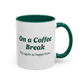 Ellianos On a Coffee Break Mug green ceramic mug with printed design, front view