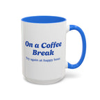 Ellianos On a Coffee Break Mug blue ceramic mug showing back of design