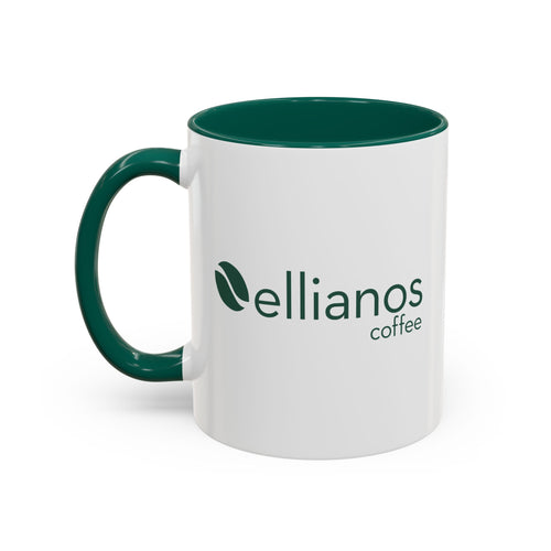Ellianos Coffee Comes First Mug green ceramic mug showing handle side