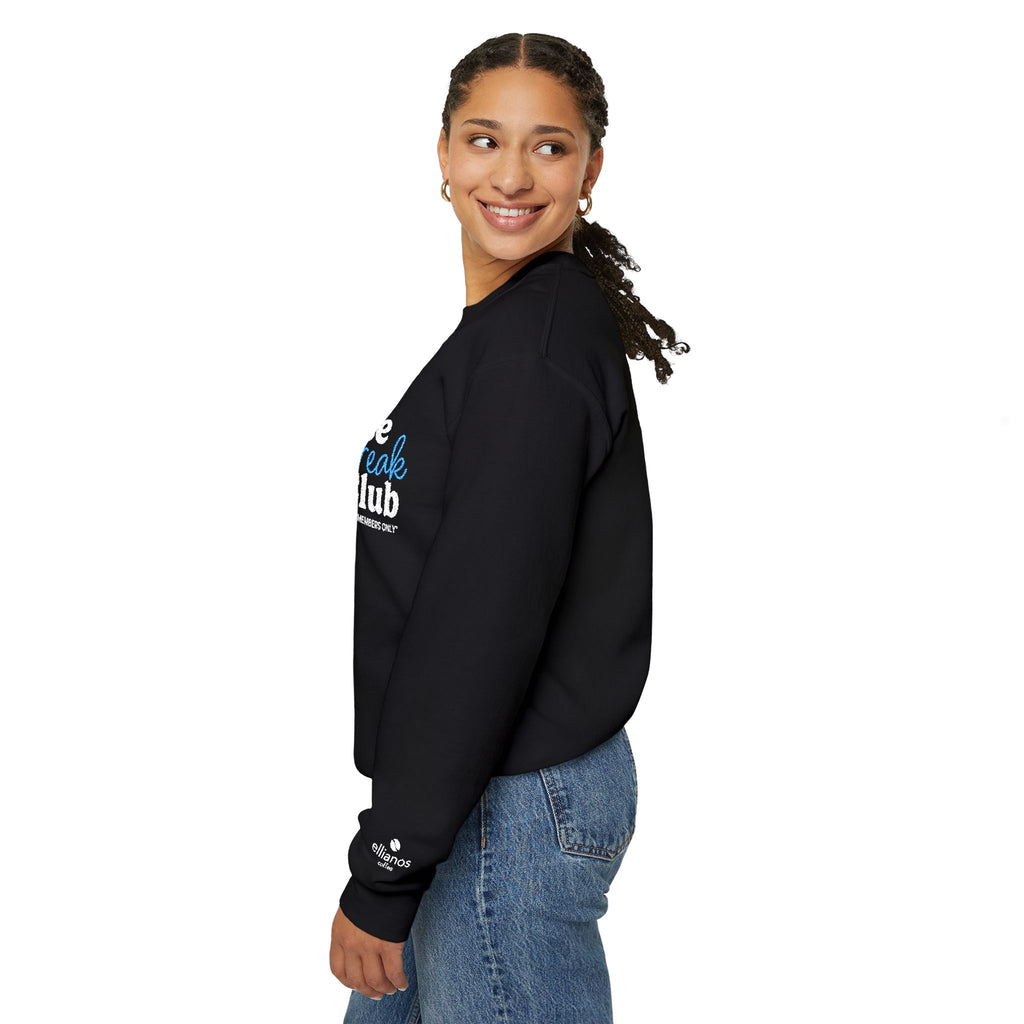 Ellianos Coffee Break Club Embroidered Crewneck crewneck sweatshirt in black, three-quarter view