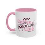 Ellianos Coffee Break Colored Mug pink ceramic mug with printed design, front view