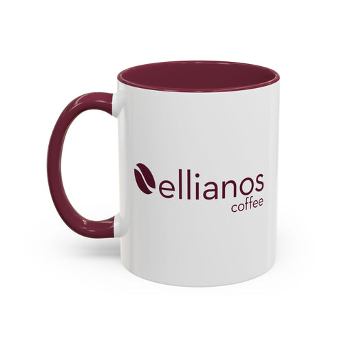 Ellianos Coffee Comes First Mug burgundy ceramic mug showing handle side