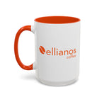 Ellianos On a Coffee Break Mug orange ceramic mug, angled view with handle visible