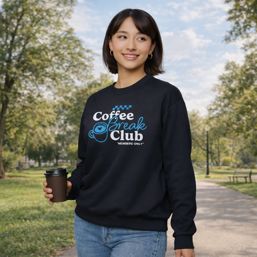 Coffee Break Club Embroidered Crewneck - Black