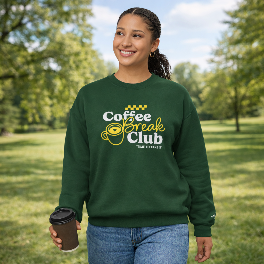 Coffee Break Club Embroidered Crewneck - Green