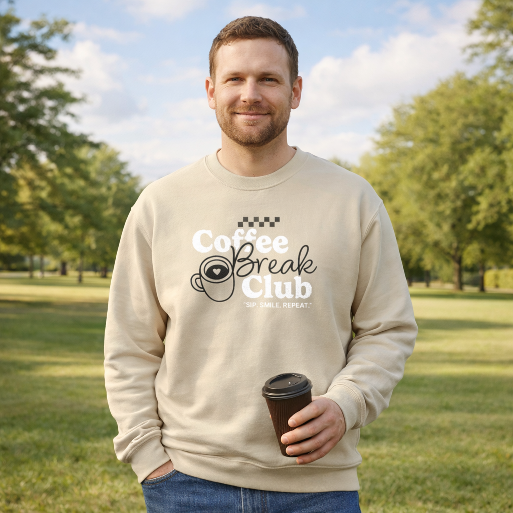Coffee Break Club Embroidered Crewneck - Sand