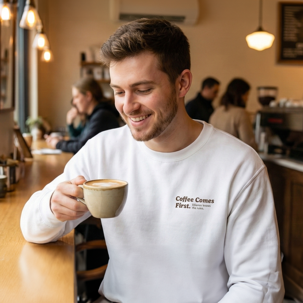 Coffee Comes First Crewneck - front view