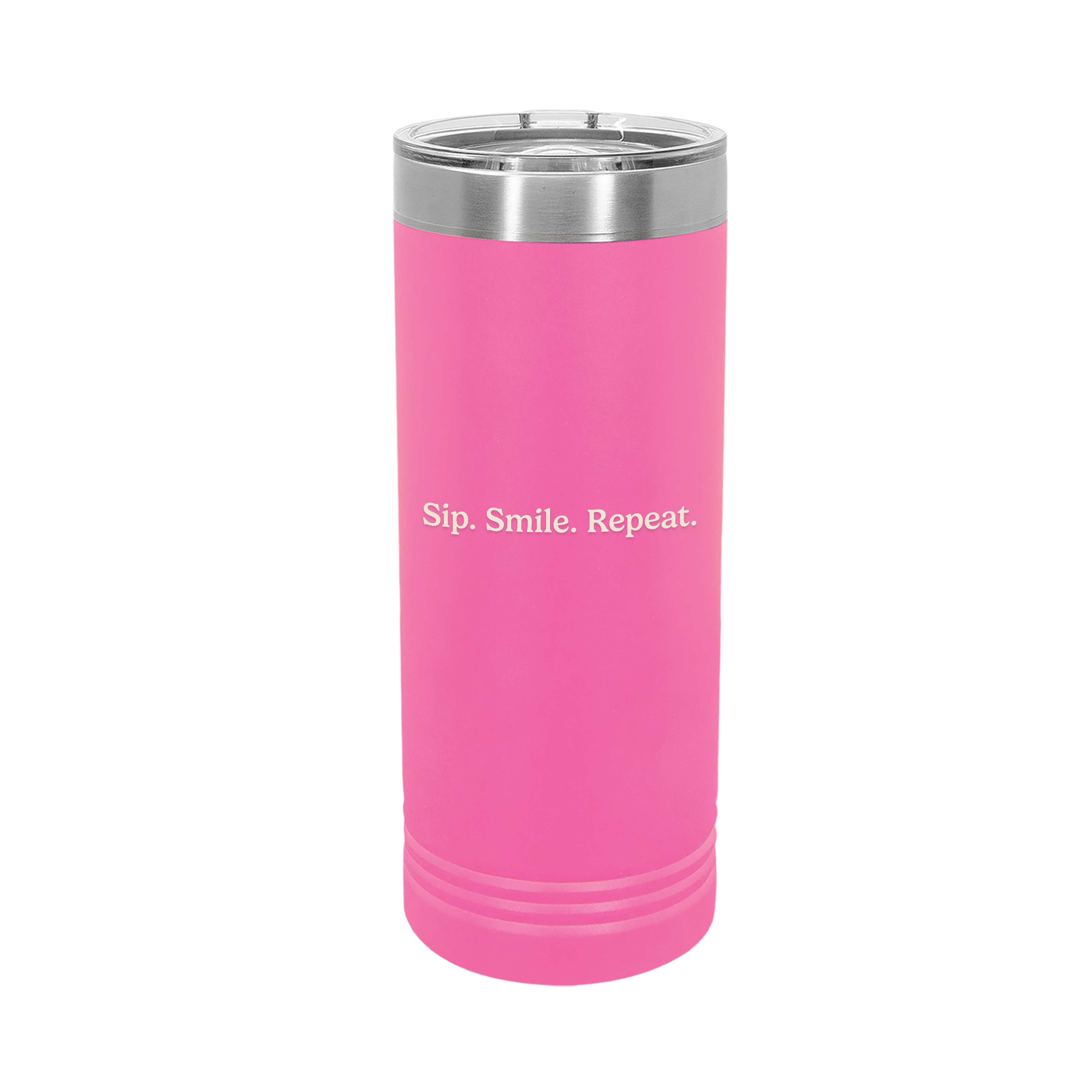 Ellianos Sip Smile Repeat Tumbler insulated tumbler, angled view with design visible