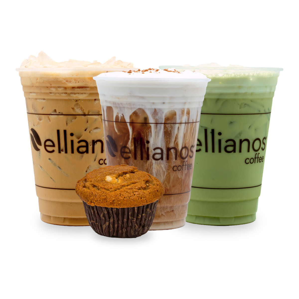 Iced pumpkin latte, Cinnamon Swirl Cold Brew, Maple Spiced Matcha and a pumpkin cream cheese muffin