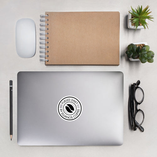 Fueled Daily by Ellianos Coffee Sticker die-cut vinyl sticker on white background